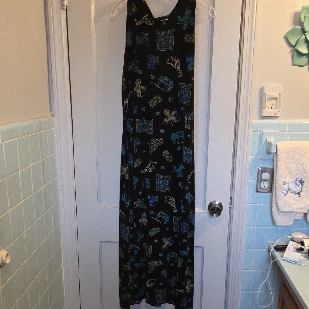 Coldwater Creek Travel Knit Black and Blue Maxi Dress L